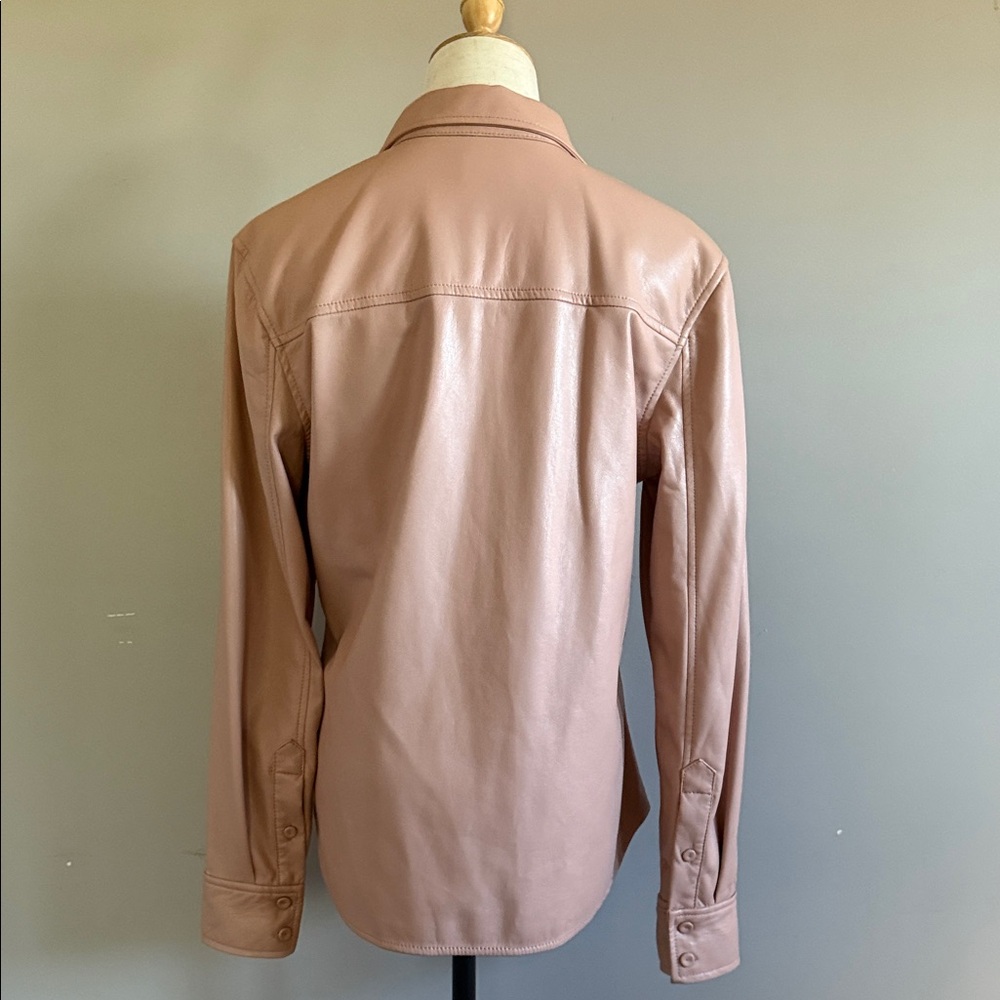 🌸 Aritzia Blush Pink Vegan Leather Button-Down Shirt – Size M - Picture 3 of 6